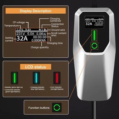 AWESAFE Portable Level 1 and Level 2 EV Charger (240V, 32A) with 26ft Charging Cable NEMA 14-50 5-20 for SAE-J1772 Electric Vehicles AWESAFE