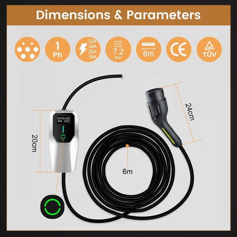 AWESAFE Portable Level 1 and Level 2 EV Charger (240V, 32A) with 26ft Charging Cable NEMA 14-50 5-20 for SAE-J1772 Electric Vehicles AWESAFE