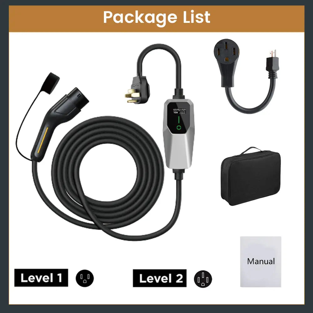 AWESAFE Portable Level 1 and Level 2 EV Charger (240V, 32A) with 26ft Charging Cable NEMA 14-50 5-20 for SAE-J1772 Electric Vehicles AWESAFE