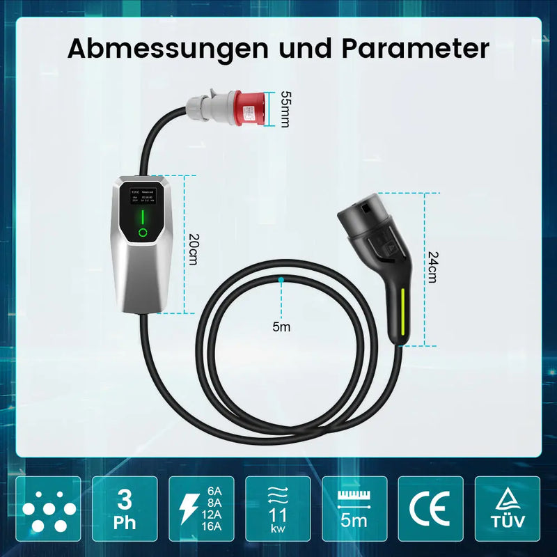 AWESAFE Portable Universelles Ladegerät für Elektrofahrzeuge vom Tyy Mobile Wallbox für 11 KW Elektrofahrzeuge AWESAFE