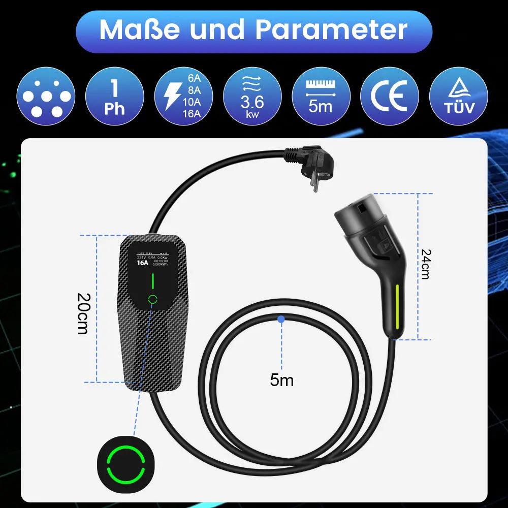 AWESAFE PortableTyp 2 Universal EV Ladegerät3.6kW EV Mobile Wallbox AWESAFE