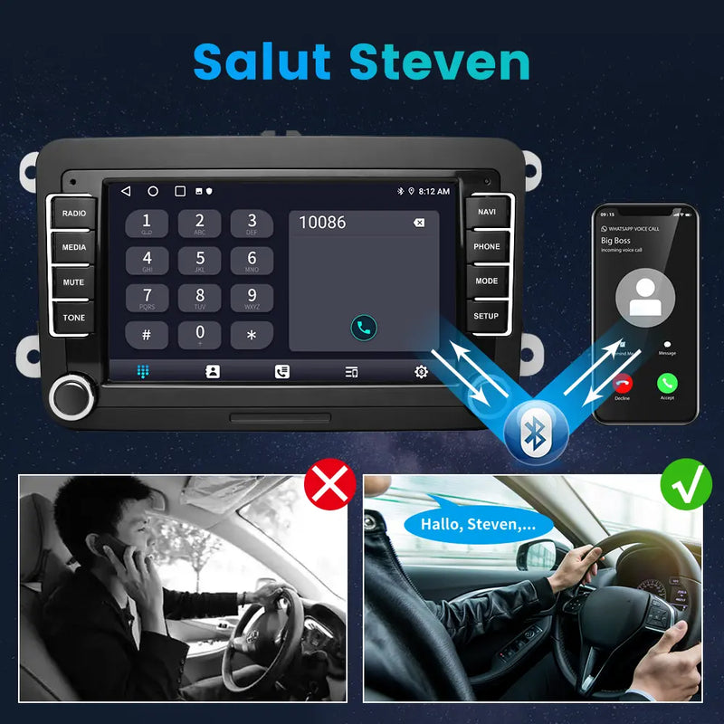 AWESAFE Radio Auto Android 15 2 GB + 64 GB Cu 4 Nuclee Pentru VW Golf 5, Golf 6, Seat Și Skoda AWESAFE