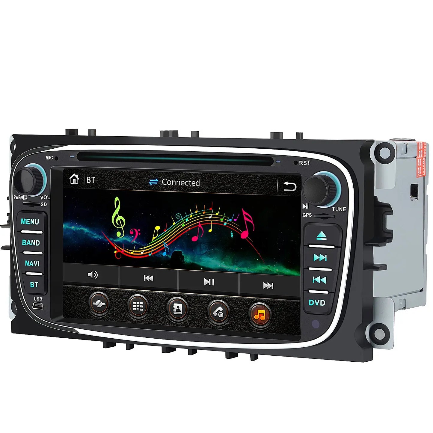 AWESAFE Radio Coche 7 Pulgadas para Ford con Pantalla Táctil 2 DIN, Autoradio de Ford con Bluetooth/GPS/FM/RDS/CD DVD/USB/SD, Admite Mandos Volante, Mirrorlink y Aparcamiento (Plata) AWESAFE