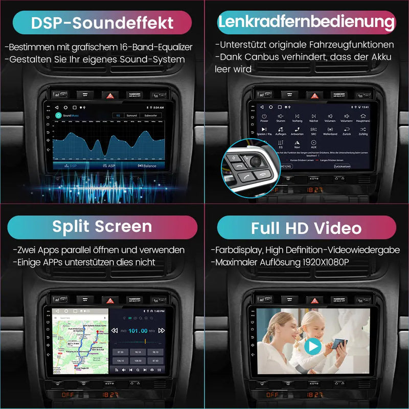 AWESAFE Radio für Porsche Cayenne 9PA 2002-2010, Android 12 (2+32G), 9 Zoll Touchscreen mit Blende, unterstütz Carplay Android Auto Navigation Bluetooth WiFi RDS Autoradio AWESAFE