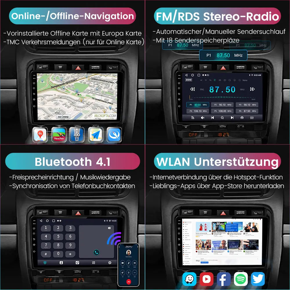 AWESAFE Radio für Porsche Cayenne 9PA 2002-2010, Android 12 (2+32G), 9 Zoll Touchscreen mit Blende, unterstütz Carplay Android Auto Navigation Bluetooth WiFi RDS Autoradio AWESAFE