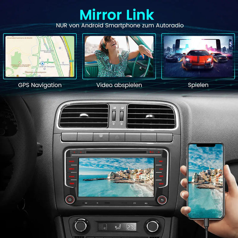 AWESAFE Radio fur VW Skoda Seat mit 7 Zoll Touchscreen 2-DIN Autoradio Bluetooth Mirrorlink GPS Navigation AWESAFE SHOP