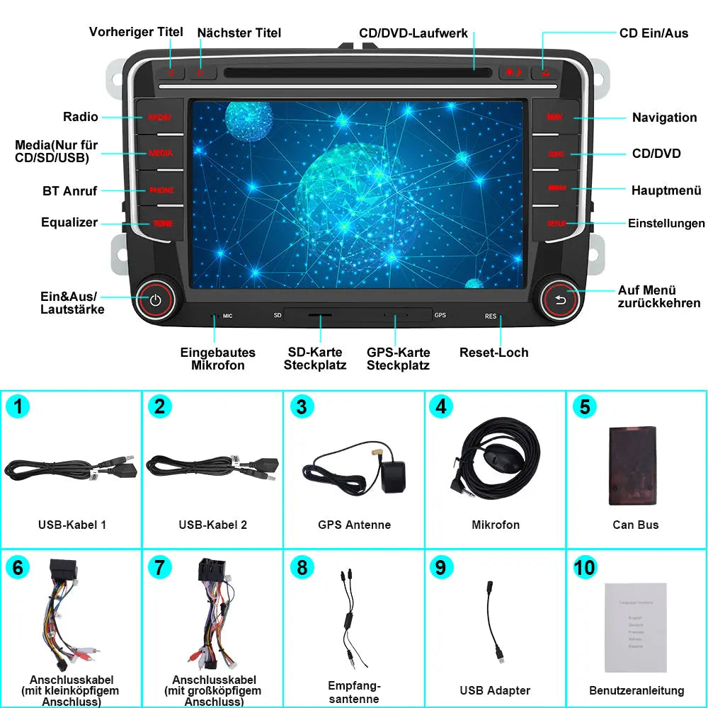 AWESAFE Radio fur VW Skoda Seat mit 7 Zoll Touchscreen 2-DIN Autoradio Bluetooth Mirrorlink GPS Navigation AWESAFE SHOP