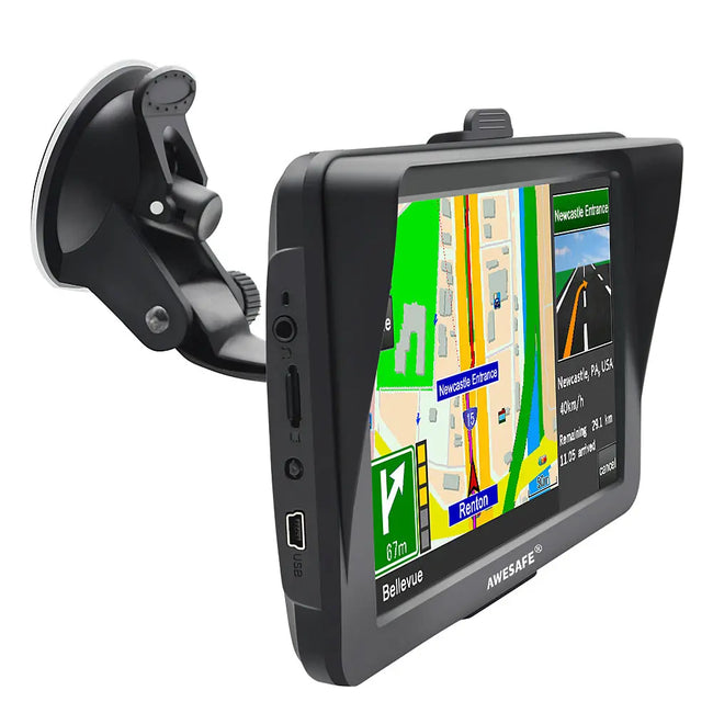 AWESAFE Sat Nav 2023, 7 Inch SatNavs for Cars Trucks Lorry HGV Motorhome GPS Navigation with Postcodes, Speed Camera Alerts, POI Lane Assistance Lifetime Update Map AWESAFE