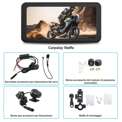 AWESAFE Schermo Carplay Per Moto Senza Fili Touchscreen Navigatore GPS da 6.25 pollici IPX8 con scheda SD Dashcam 2K Android Auto adatto a tutti i tipi di motociclette AWESAFE