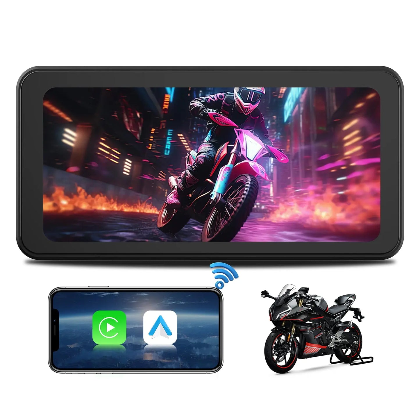 AWESAFE Schermo Carplay Per Moto Senza Fili Touchscreen Navigatore GPS da 6.25 pollici IPX8 con scheda SD Dashcam 2K Android Auto adatto a tutti i tipi di motociclette AWESAFE SHOP