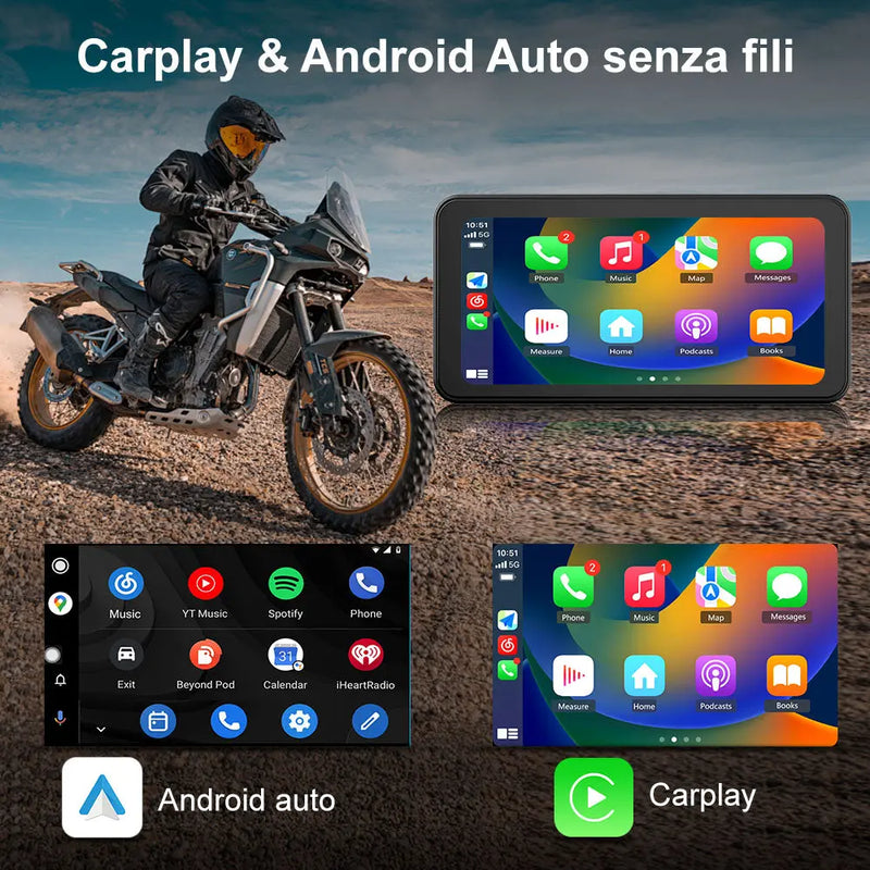 AWESAFE Schermo Carplay Per Moto Senza Fili Touchscreen Navigatore GPS da 6.25 pollici IPX8 con scheda SD Dashcam 2K Android Auto adatto a tutti i tipi di motociclette AWESAFE SHOP
