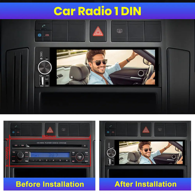 AWESAFE Single DIN Car Stereo with CarPlay and Android Auto, Radio 1 din with Reversing Camera FM AM RDS Type-C USB Port Function AWESAFE