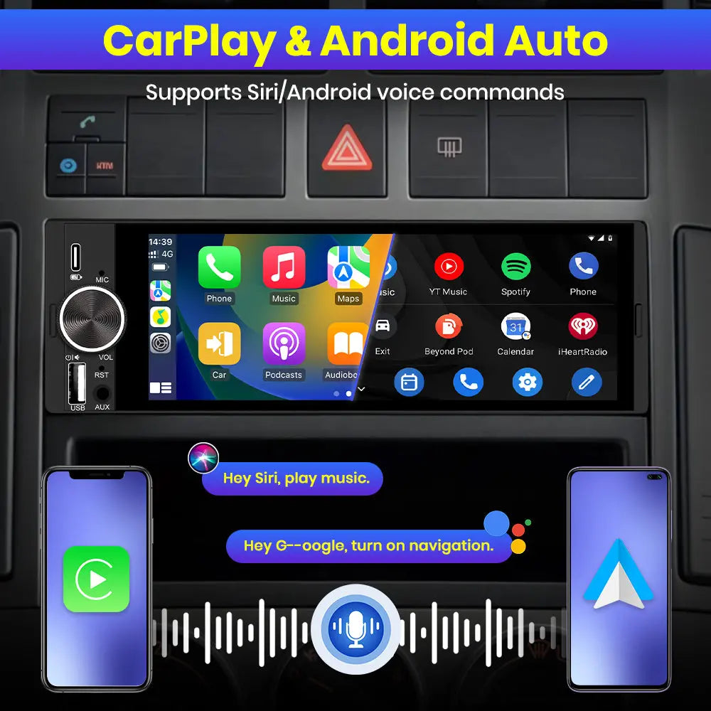 AWESAFE Single DIN Car Stereo with CarPlay and Android Auto, Radio 1 din with Reversing Camera FM AM RDS Type-C USB Port Function AWESAFE