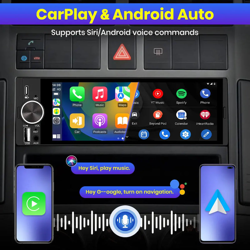AWESAFE Single DIN Car Stereo with CarPlay and Android Auto, Radio 1 din with Reversing Camera FM AM RDS Type-C USB Port Function AWESAFE