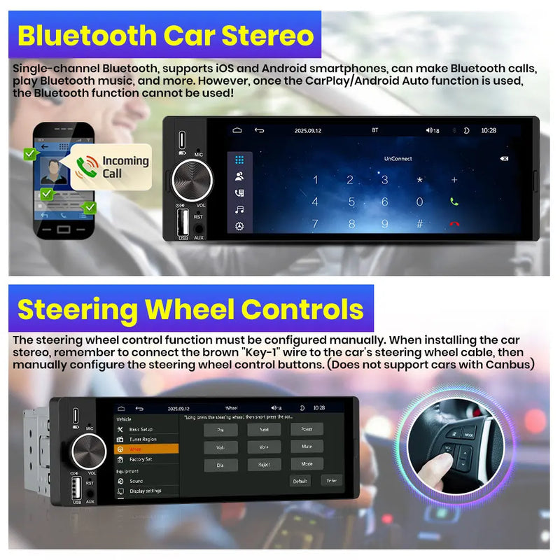 AWESAFE Single DIN Car Stereo with CarPlay and Android Auto, Radio 1 din with Reversing Camera FM AM RDS Type-C USB Port Function AWESAFE