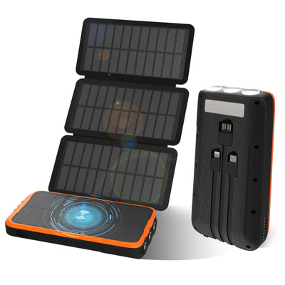 AWESAFE Solar Power Bank, Solar Charger with 4 Solar Panels and Flashlight, Outdoor Waterproof Portable External Battery Solar for Cell Phones, Tablets AWESAFE