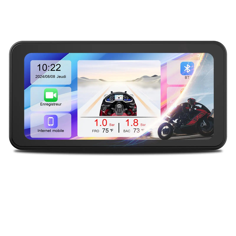 AWESAFE Système moto avec écran tactile 6,25 pouces, Apple CarPlay et Android Auto sans fil, navigateur GPS intégré, étanche IPX8, antivol et assistance vocale Siri/Google Assistant AWESAFE