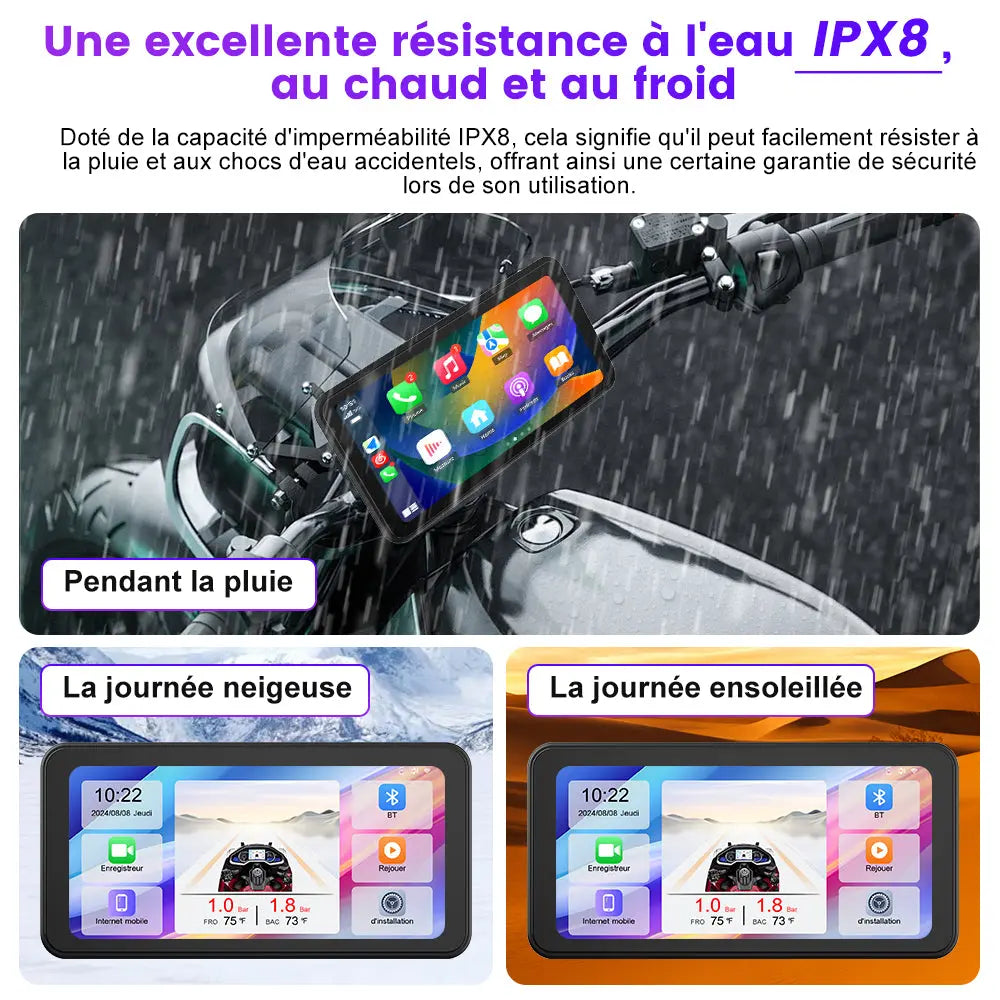 AWESAFE Système moto avec écran tactile 6,25 pouces, Apple CarPlay et Android Auto sans fil, navigateur GPS intégré, étanche IPX8, antivol et assistance vocale Siri/Google Assistant AWESAFE