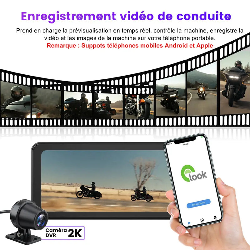 AWESAFE Système moto avec écran tactile 6,25 pouces, Apple CarPlay et Android Auto sans fil, navigateur GPS intégré, étanche IPX8, antivol et assistance vocale Siri/Google Assistant AWESAFE