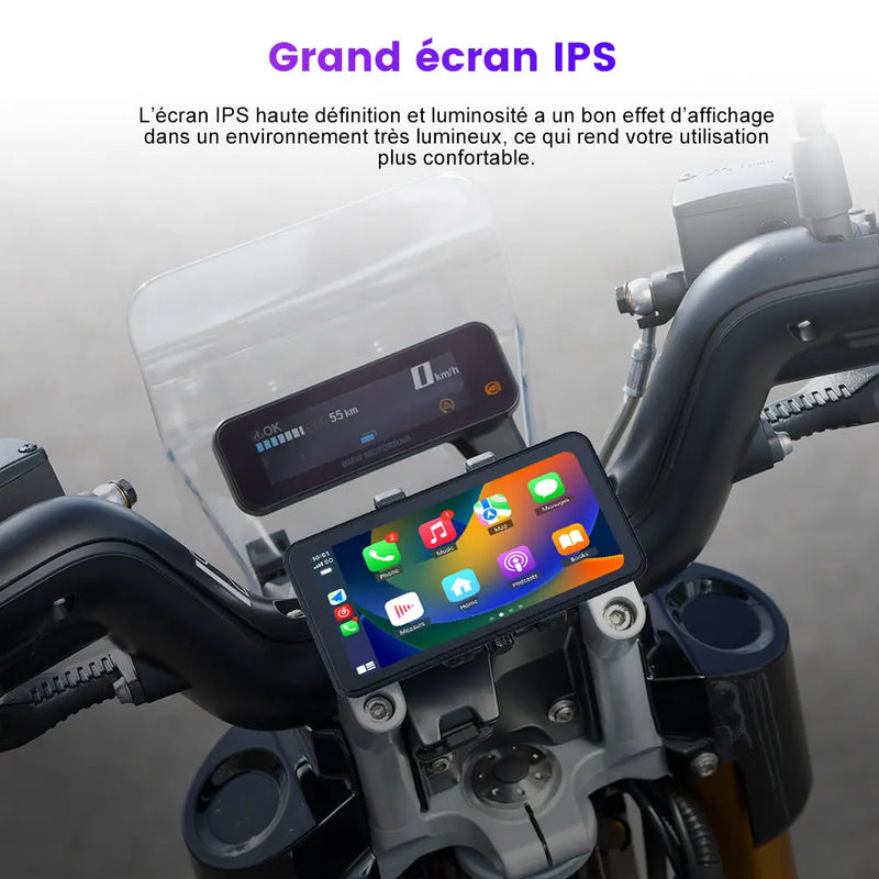 AWESAFE Système moto avec écran tactile 6,25 pouces, Apple CarPlay et Android Auto sans fil, navigateur GPS intégré, étanche IPX8, antivol et assistance vocale Siri/Google Assistant AWESAFE