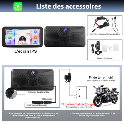 AWESAFE Système moto avec écran tactile 6,25 pouces, Apple CarPlay et Android Auto sans fil, navigateur GPS intégré, étanche IPX8, antivol et assistance vocale Siri/Google Assistant AWESAFE