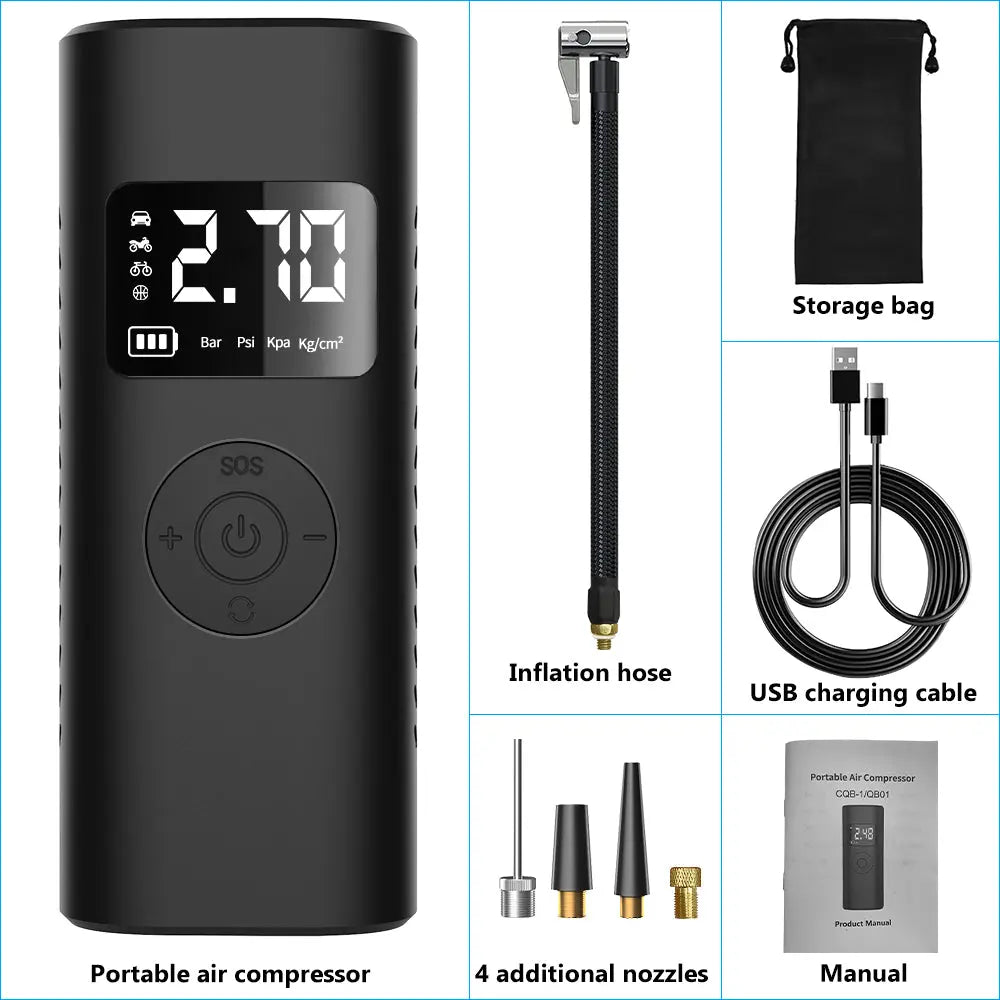 Tire Inflator Portable Air Compressor with 7800mAh Battery,150PSI Faster Tire Inflator Pump with Digital LCD Display Pressure Gauge,Compressor for Bicycle, Motorcycle, Car, Balls and Swimming Rings AWESAFE
