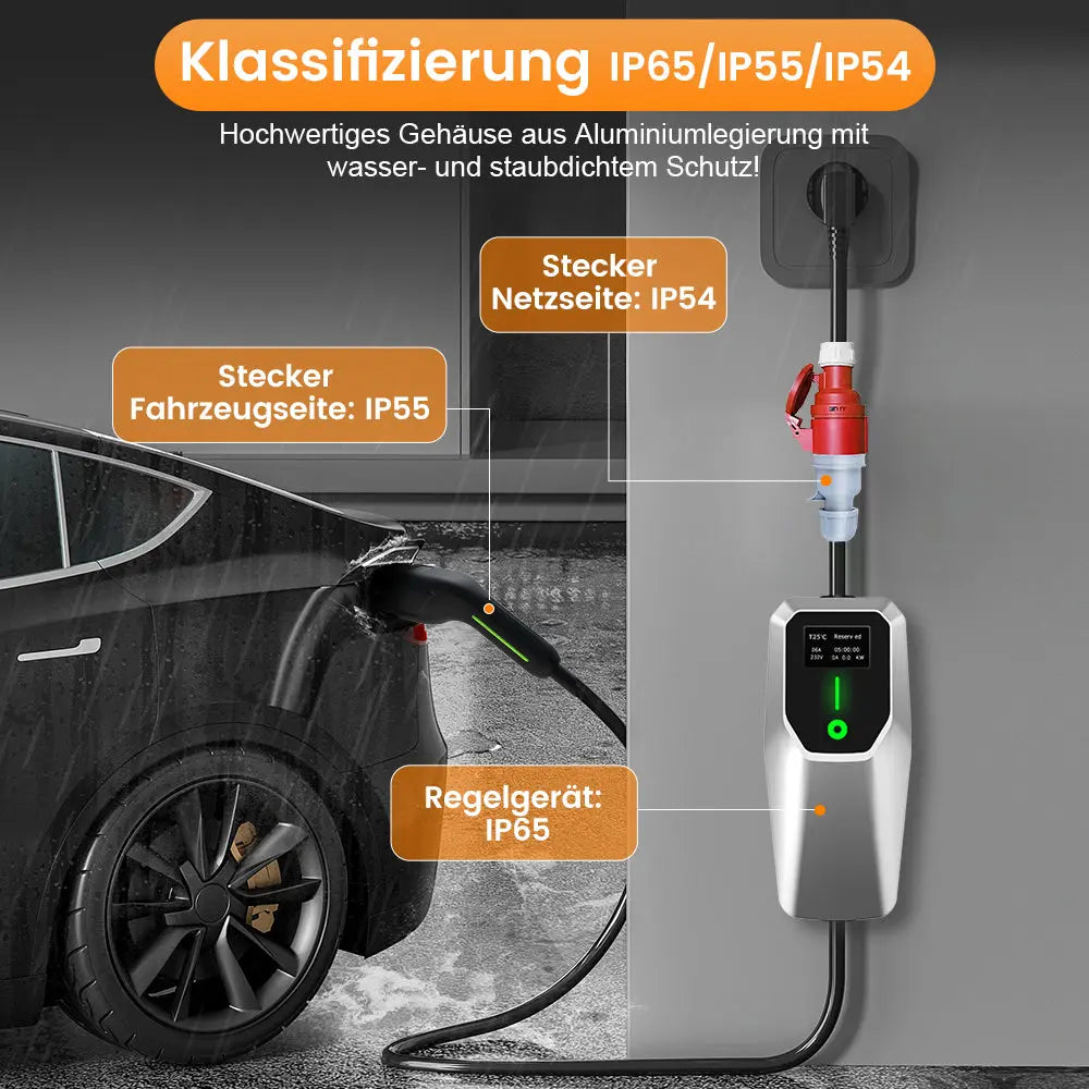 AWESAFE Tragbares Level 2 EV-Ladegerät (480 V, 32 A) mit 20 Fuß Ladekabel NEMA 6-20 5-15 für alle J1772 Elektrofahrzeuge AWESAFE