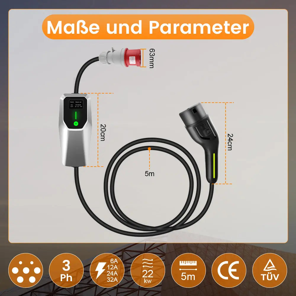 AWESAFE Tragbares Level 2 EV-Ladegerät (480 V, 32 A) mit 20 Fuß Ladekabel NEMA 6-20 5-15 für alle J1772 Elektrofahrzeuge AWESAFE