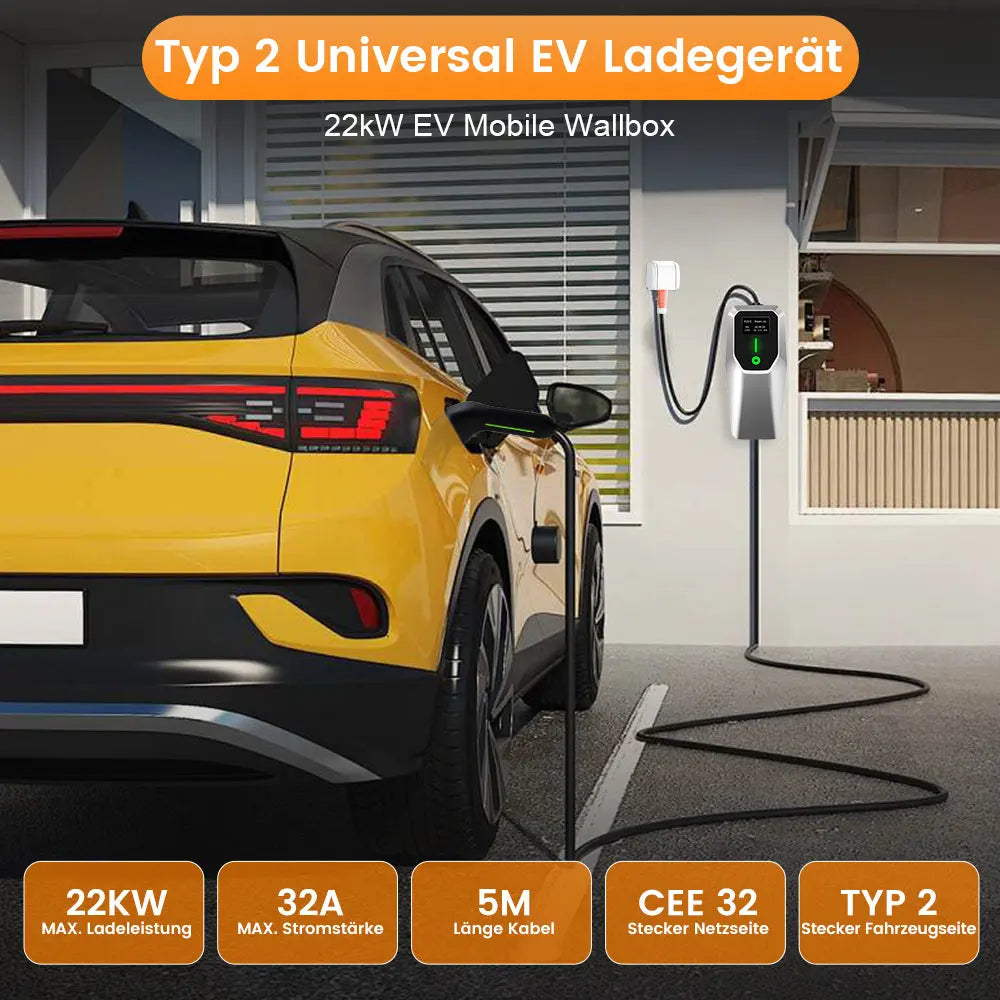 AWESAFE Tragbares Level 2 EV-Ladegerät (480 V, 32 A) mit 20 Fuß Ladekabel NEMA 6-20 5-15 für alle J1772 Elektrofahrzeuge AWESAFE