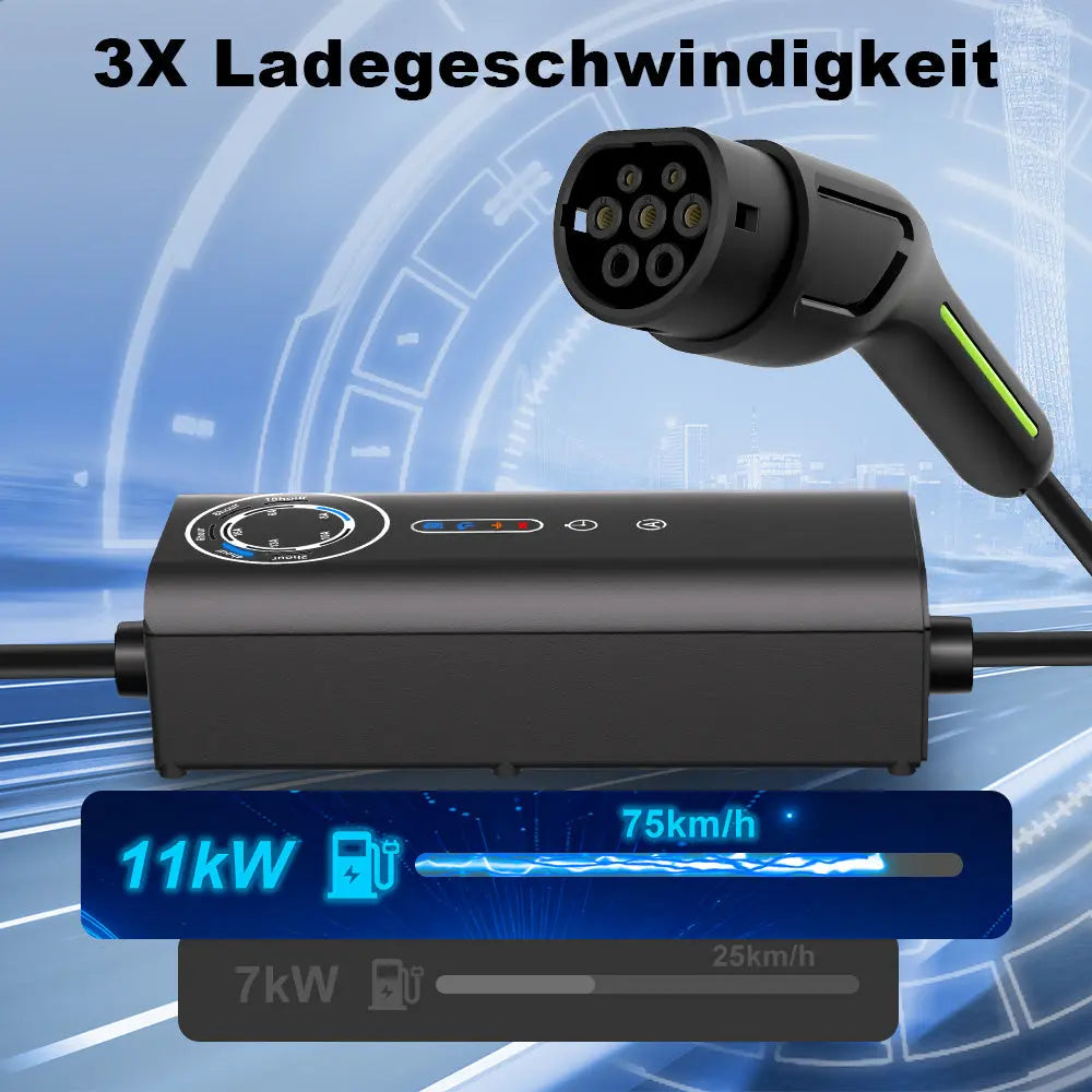 AWESAFE Tragbares Typ-2-EV-Ladegerät (3,6 kW) mit einstellbarem Ladestrom (8 A – 16 A), 5 Meter AWESAFE
