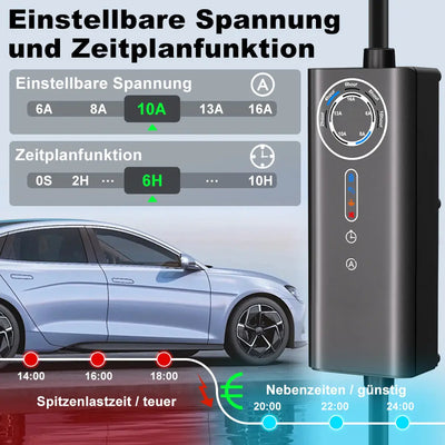 AWESAFE Tragbares Typ-2-EV-Ladegerät (3,6 kW) mit einstellbarem Ladestrom (8 A – 16 A), 5 Meter AWESAFE