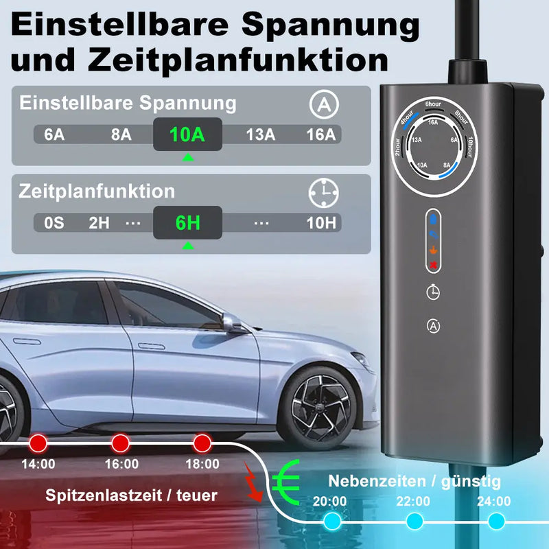 AWESAFE Tragbares Typ-2-EV-Ladegerät (3,6 kW) mit einstellbarem Ladestrom (8 A – 16 A), 5 Meter AWESAFE