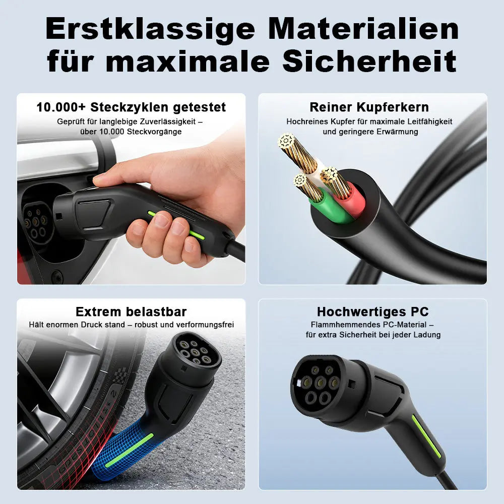 AWESAFE Tragbares Typ-2-EV-Ladegerät (3,6 kW) mit einstellbarem Ladestrom (8 A – 16 A), 5 Meter AWESAFE