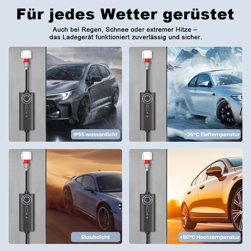 AWESAFE Tragbares Typ-2-EV-Ladegerät (3,6 kW) mit einstellbarem Ladestrom (8 A – 16 A), 5 Meter AWESAFE