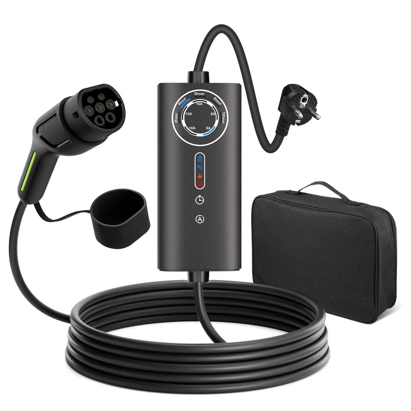 AWESAFE Typ 2 EV tragbare Ladekabel, 11kW, 16A, 5m, 3 Phase, CEE Stecker, Wallbox mit 6-16A Stromregelung mit Steuerbox, Ladezeiten programmieren AWESAFE