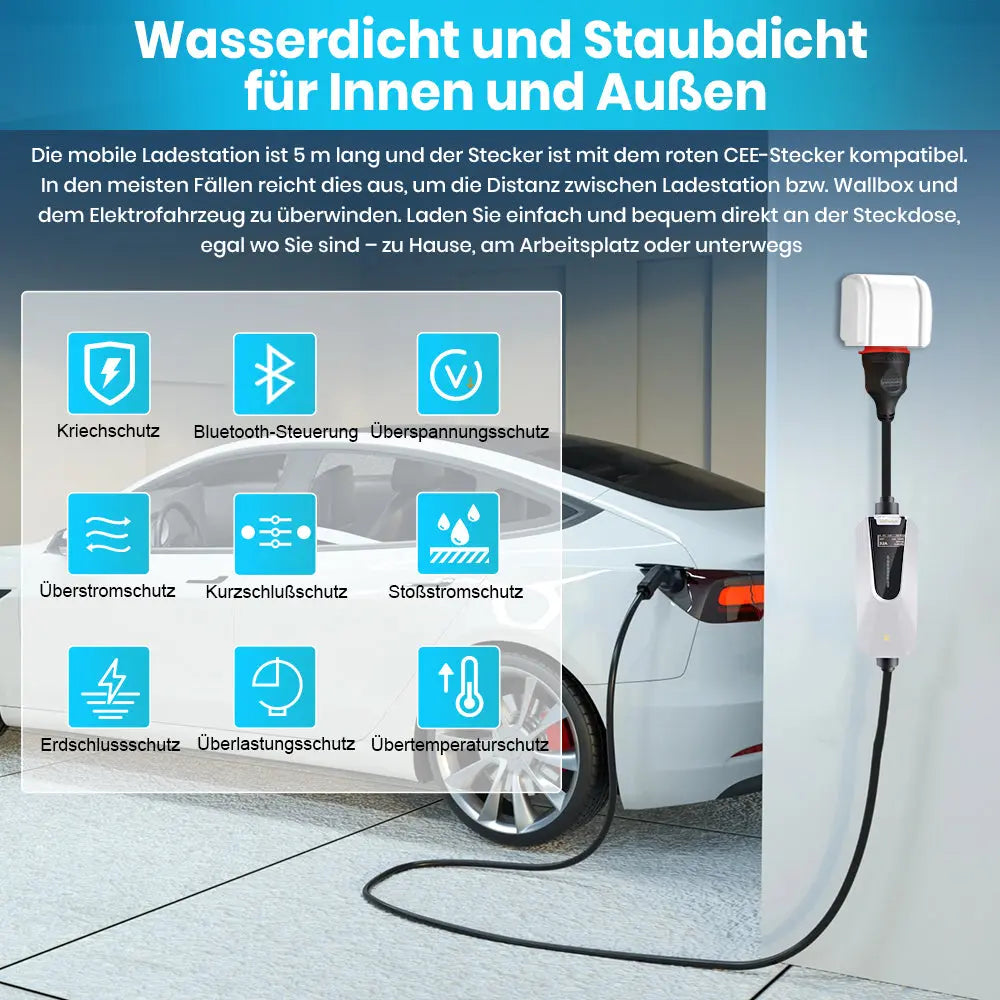 AWESAFE Typ 2 Ladekabel, 11kW, 16A, 5m, IP65, unterstützt App-Steuerung, 3 Phase, tragbare Wallbox mit 6-16A Stromregelung mit Steuerbox in Silber, Ladezeiten programmieren AWESAFE