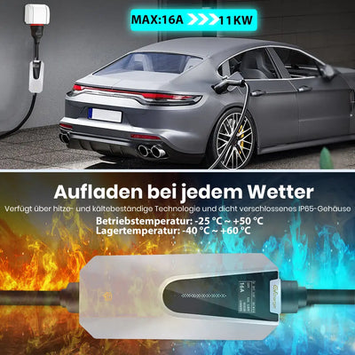 AWESAFE Typ 2 Ladekabel, 11kW, 16A, 5m, IP65, unterstützt App-Steuerung, 3 Phase, tragbare Wallbox mit 6-16A Stromregelung mit Steuerbox in Silber, Ladezeiten programmieren AWESAFE