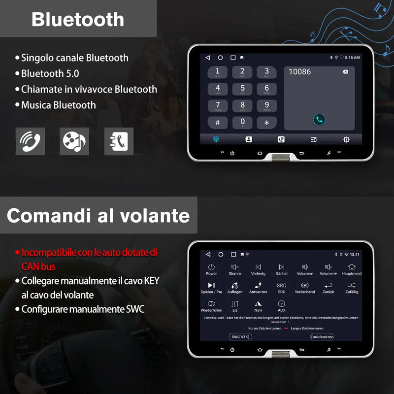 AWESAFE Universale Autoradio 1 din con Schermo (Rimovibile), Android 13 (2+64GB) 10.1" Car Radio con CarPlay Android Auto GPS Bluetooth WIFI FM RDS AWESAFE