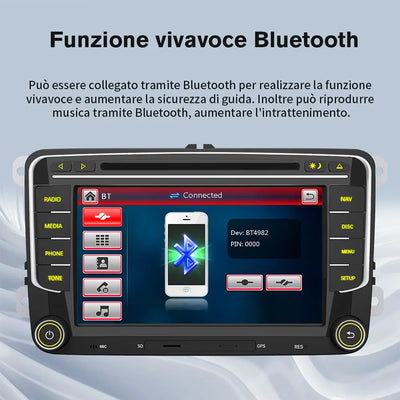 AWESAFE Windows Autoradio 2 Din per VW Volkswagen Golf 5 6 Polo Passat Skoda Seat Tiguan, 7 Pollici con GPS Navigatore Car Radio Supporta la funzione Comandi al volante BT CD DVD SD USB RDS AWESAFE