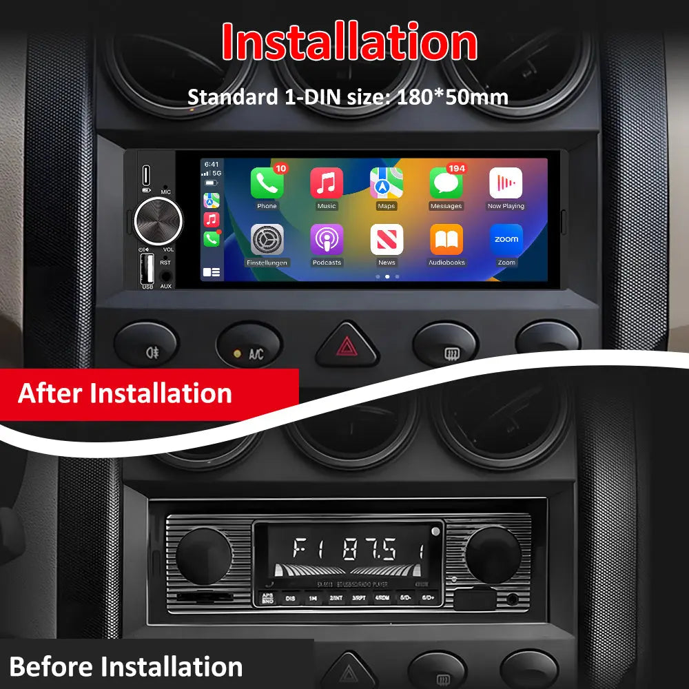 AWESAFE Wireless CarPlay & Android Auto Car Stereo, 1-DIN 6.36 inch HD Touchscreen Radio with Bluetooth, Backup Camera, USB-C/USB/Mirror Link/Mic, GPS/FM AWESAFE SHOP