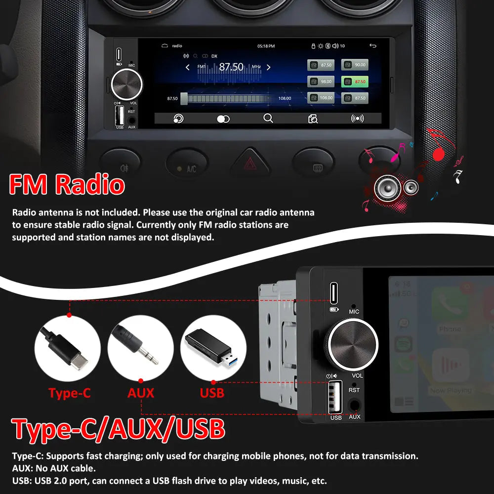 AWESAFE Wireless CarPlay & Android Auto Car Stereo, 1-DIN 6.36 inch HD Touchscreen Radio with Bluetooth, Backup Camera, USB-C/USB/Mirror Link/Mic, GPS/FM AWESAFE SHOP