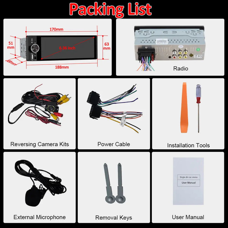 AWESAFE Wireless CarPlay & Android Auto Car Stereo, 1-DIN 6.36 inch HD Touchscreen Radio with Bluetooth, Backup Camera, USB-C/USB/Mirror Link/Mic, GPS/FM AWESAFE SHOP