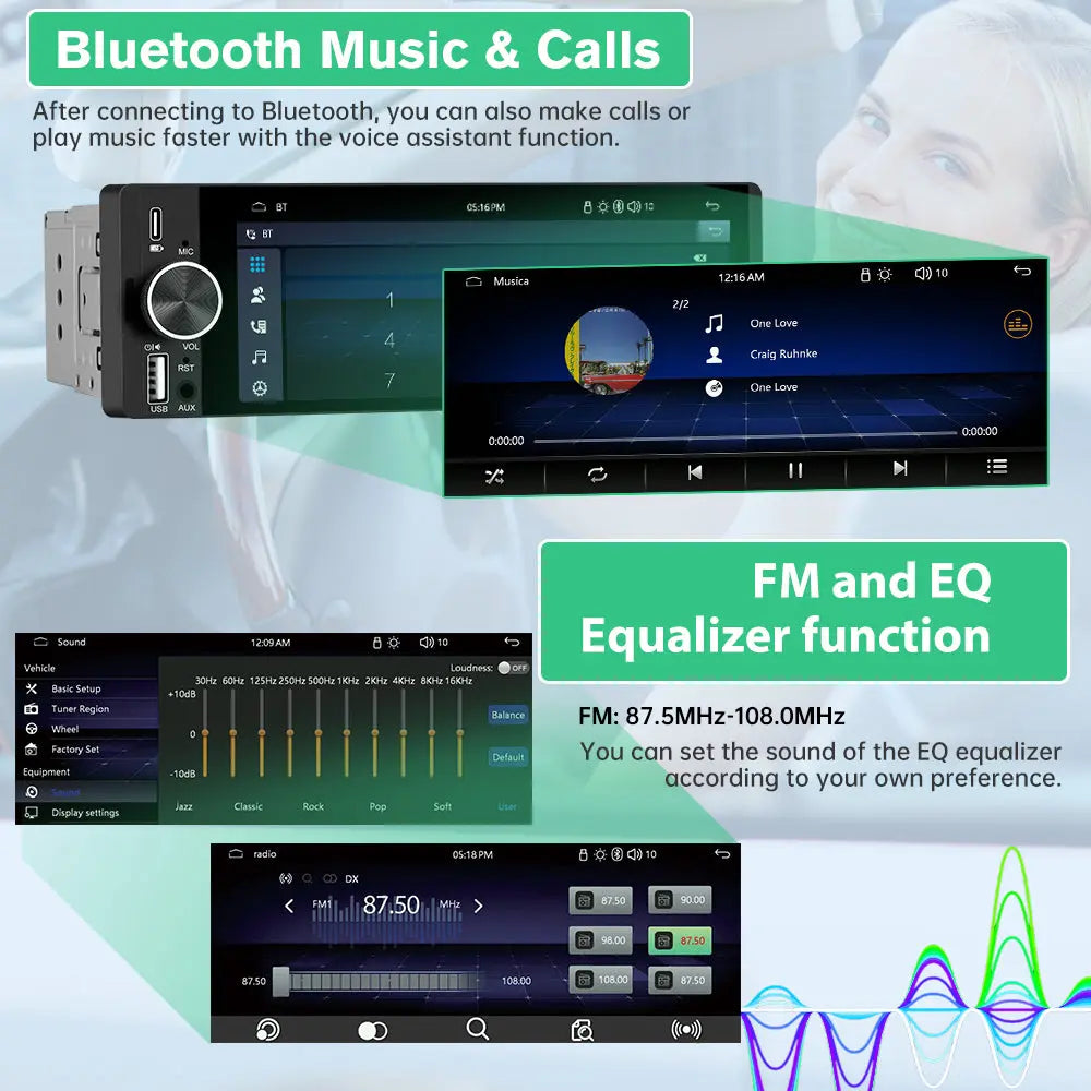 AWESAFE Wireless CarPlay & Android Auto Car Stereo, 1-DIN HD Touchscreen Radio with Bluetooth, Backup Camera, USB-C/USB/Mirror Link/Mic, GPS/FM AWESAFE