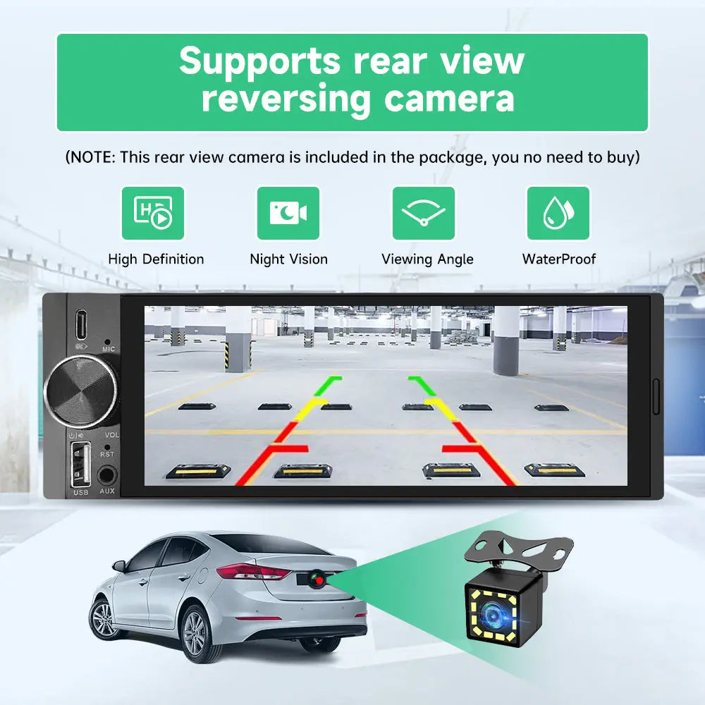 AWESAFE Wireless CarPlay & Android Auto Car Stereo, 1-DIN HD Touchscreen Radio with Bluetooth, Backup Camera, USB-C/USB/Mirror Link/Mic, GPS/FM AWESAFE