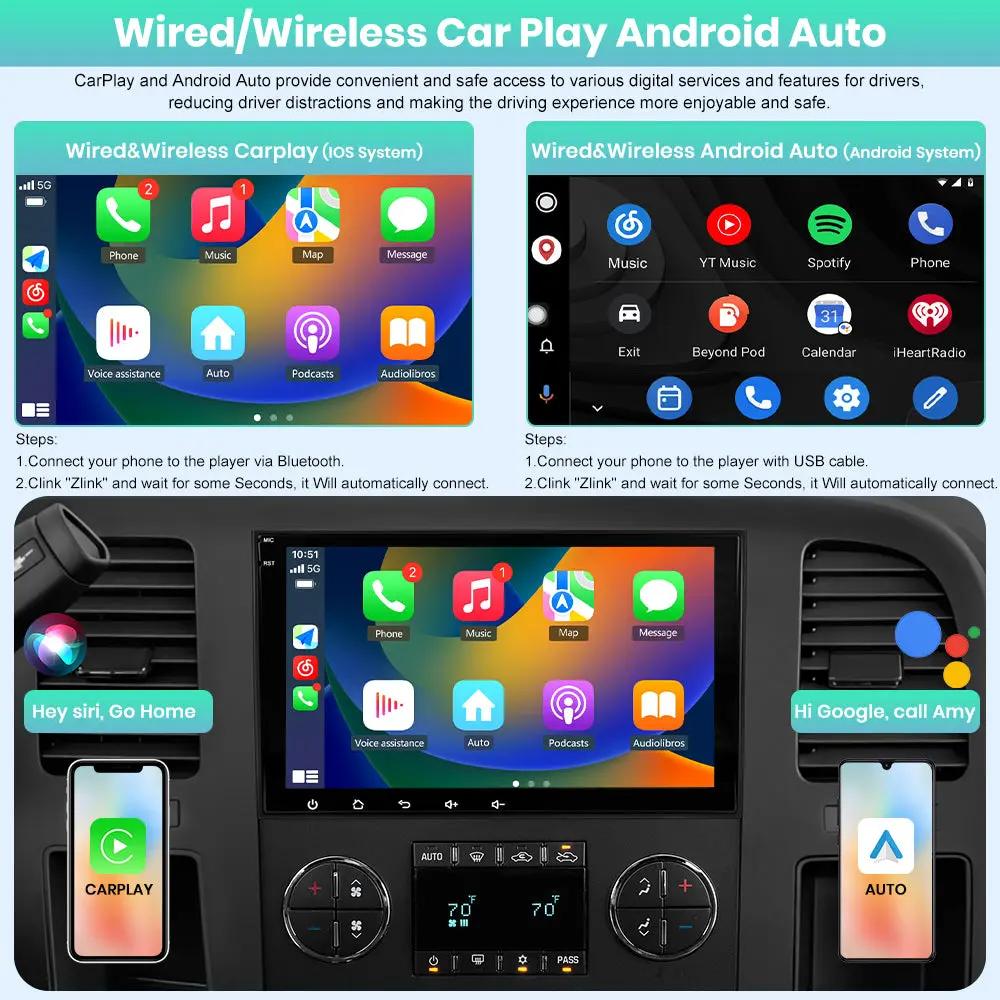AWESAFE （4+64GB） 8 Core Car Stereo Radio for Chevy Silverado GMC Sierra Yukon, 8 inch Android 13 Touch Screen Radio Replacement with AM FM, SWC, Bluetooth, Navigation, Rear Camera AWESAFE