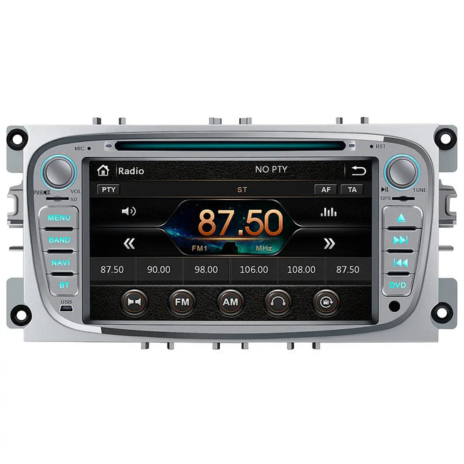 AWESAFE car radio for Ford Focus Mondeo S-Max C-Max Galaxy, double din radio with navigation supports steering wheel operation Bluetooth Mirrorlink CD DVD FM AM RDS (silver) AWESAFE