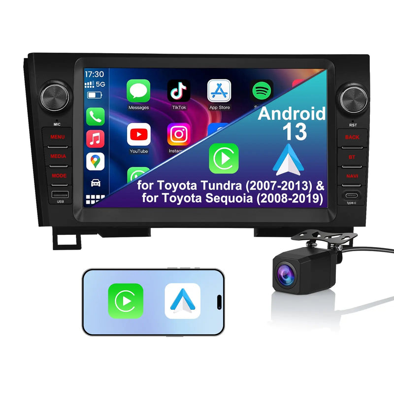 AWESFE Android 13 2GB+64GB Car Radio for Toyota Tundra 2007-2013 & Sequoia 2008-2018, 10" Touch Screen Upgrade with Wireless Carplay & Android Auto/DSP/Bluetooth/GPS/FM/AM/BackCamera AWESAFE