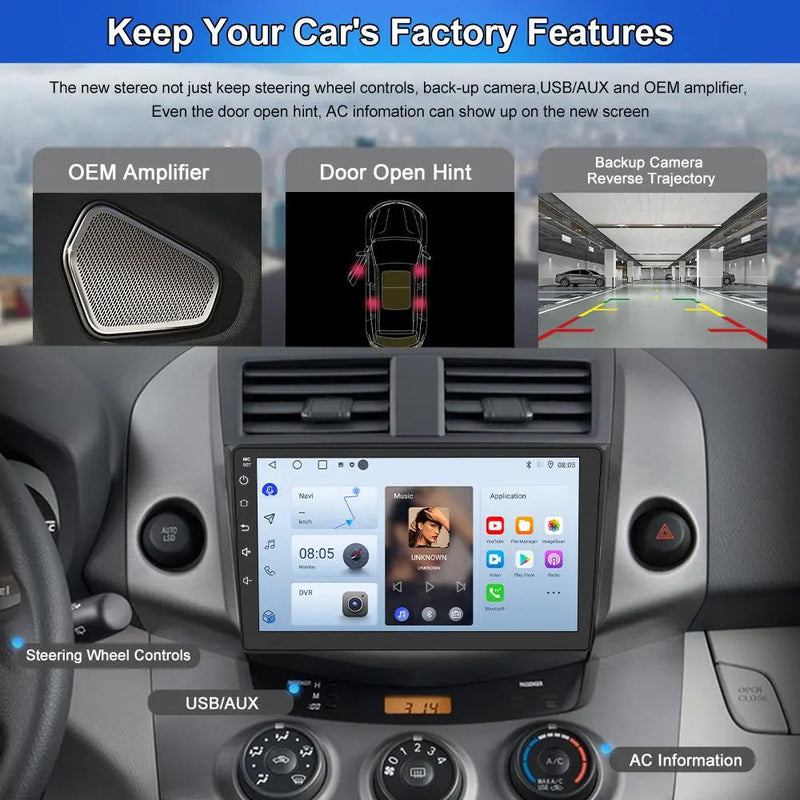 AWESFE Android 13 Touchscreen Car Radio Stereo for Toyota RAV4 2006-2012 with Reverse Camera ,Support for CarPlay/Android Auto Wireless/MirrorLink/Bluetooth/GPS/FM/AM AWESAFE