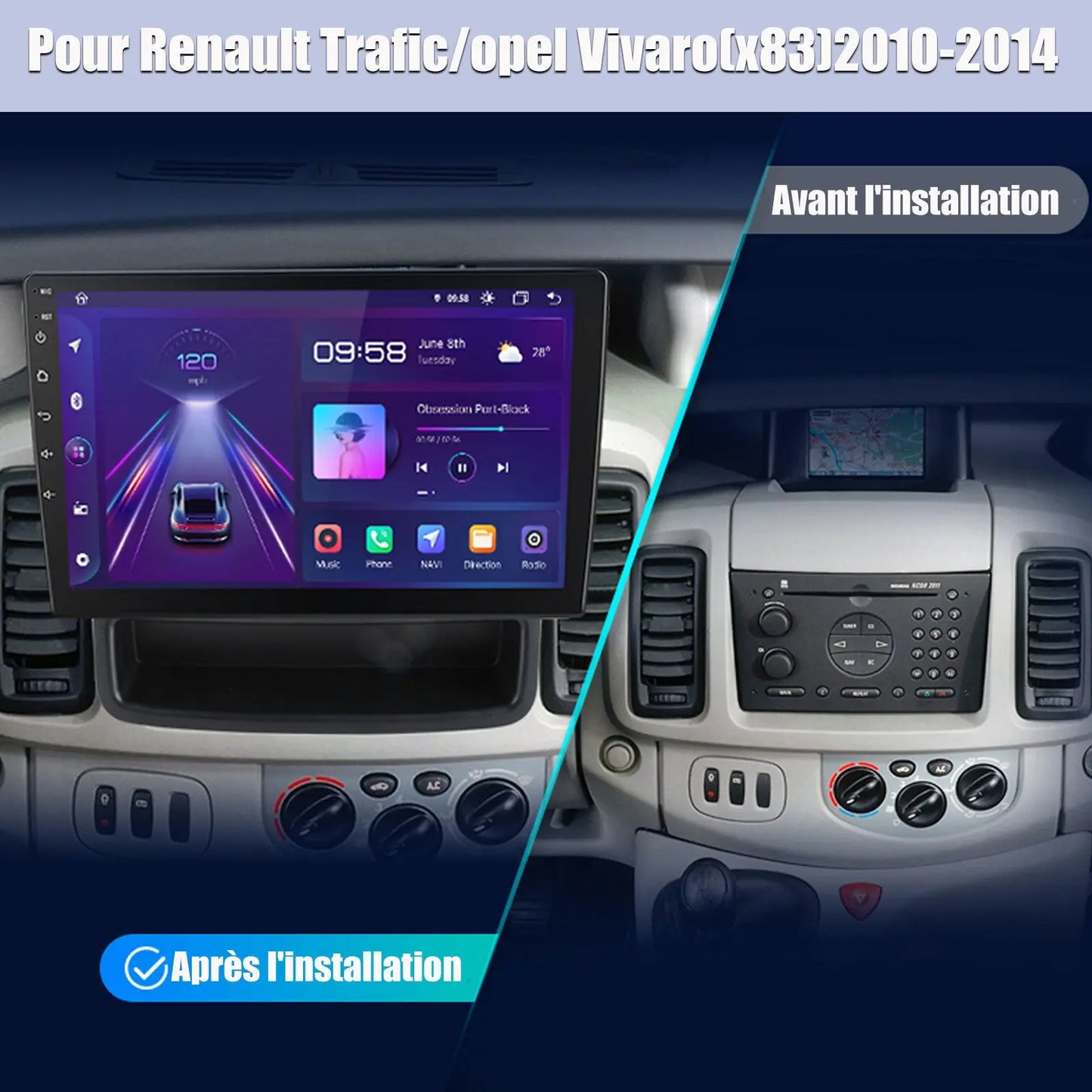 AWSEAFE Autoradio pour Nissan Primastar J4 & Opel Vivaro X83 & Renault Trafic 2010-2014 avec Carplay/Android Auto Bluetooth/USB/WIFI/GPS AWESAFE
