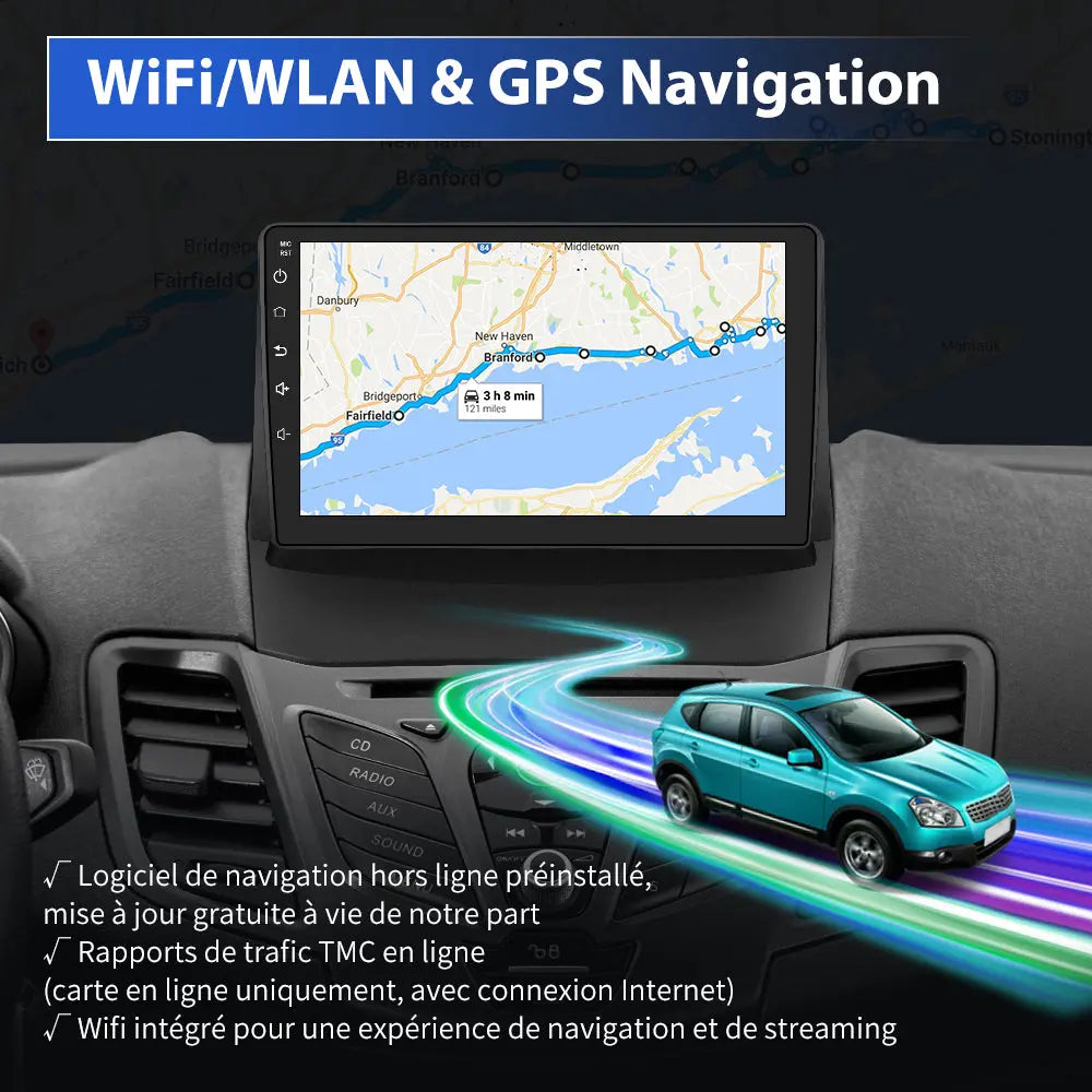 AWESAFE Autoradio Android 12 pour Ford Fiesta (2009-2014) [2Go+32Go] avec 9 Pouces Écran Tactile Carplay Android Auto GPS Bluetooth Wi-FI/Commande au Volant/Aide au Parking AWESAFE